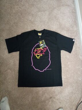 Bape Black Tee with Pink & Yellow Ape Outline